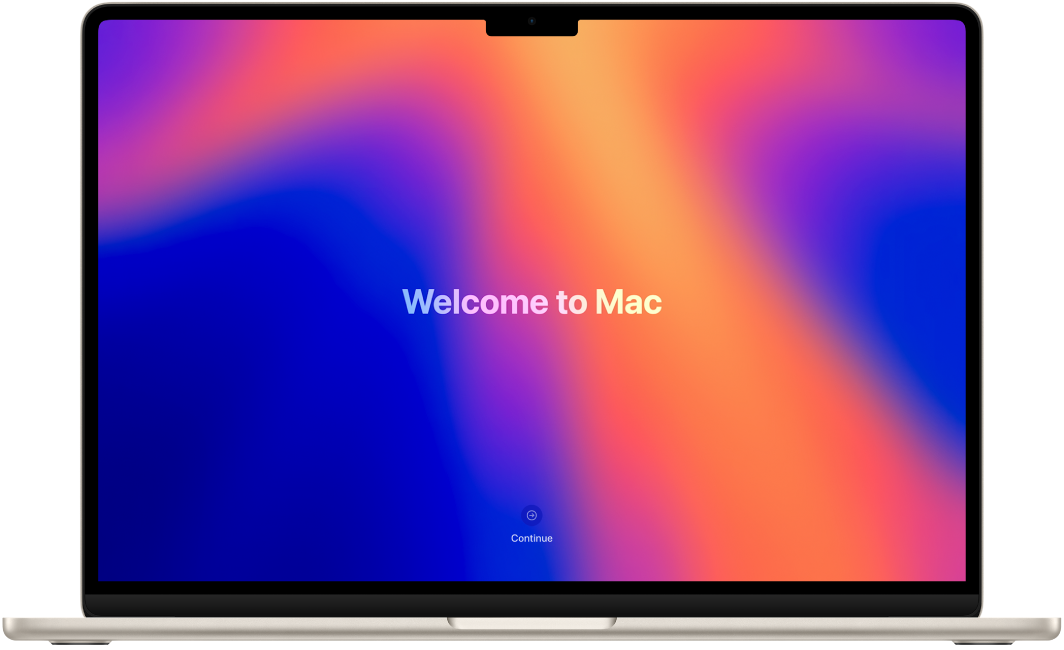 Una MacBook Air abierta con el mensaje “Welcome to Mac” en la pantalla.