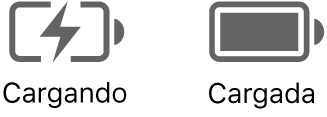 Iconos de estado de la batería mientras se está cargando y cuando está cargada.
