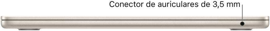 Lado derecho de un MacBook Air con una indicación del conector para auriculares de 3,5 mm.