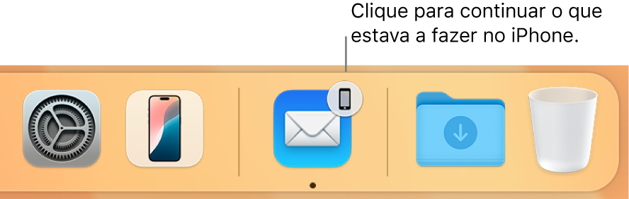 O ícone de Handoff visível na Dock.