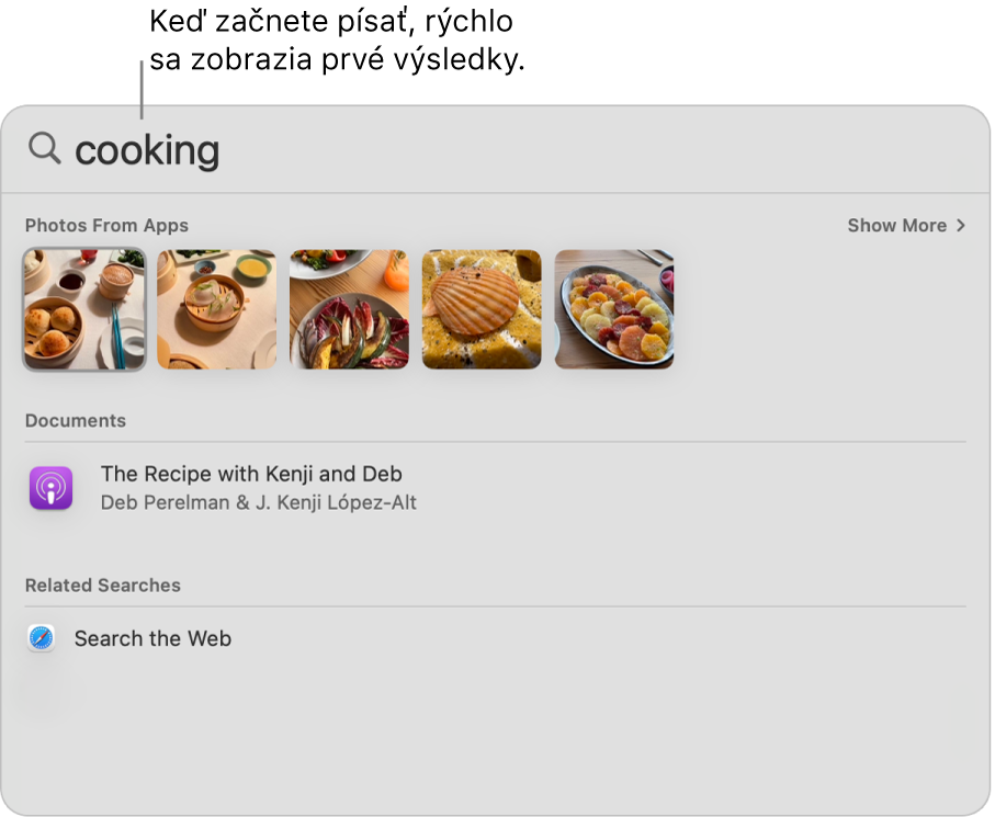 Okno Spotlightu s výsledkami vyhľadávania pre výraz „fotky koňa“.