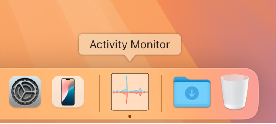 Ikon Monitor Aktiviti dalam Dock menunjukkan penggunaan rangkaian.