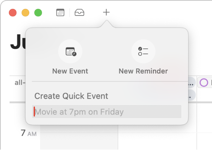 The Create Quick Event dialog.