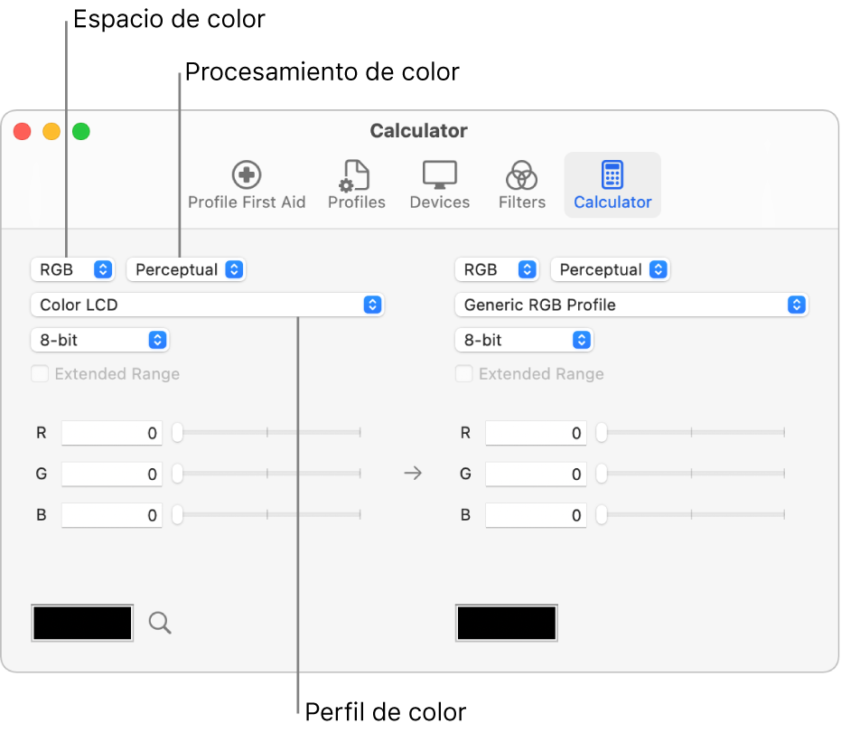 La calculadora de color.