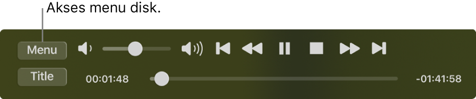 Tombol Menu ada di pojok kiri atas kontrol pemutaran Pemutar DVD. Klik tombol Menu untuk mengakses menu disk.