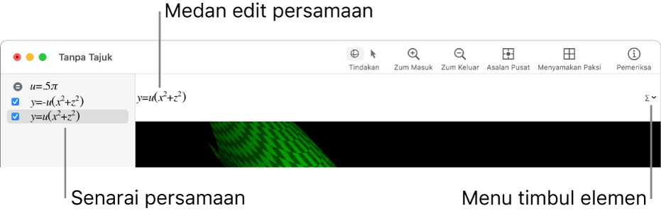 Persamaan dipilih dalam Grapher.