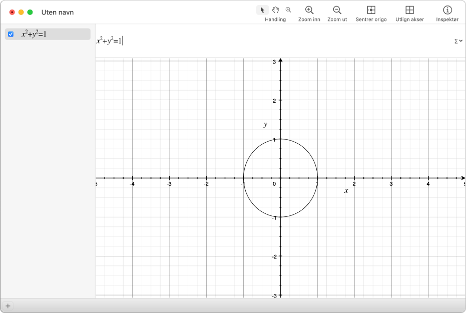 En ligning og en graf av en sirkel.