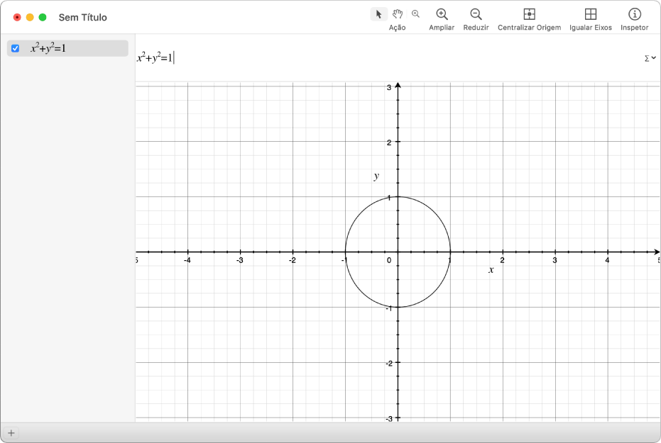 Uma equação e um gráfico de um círculo.