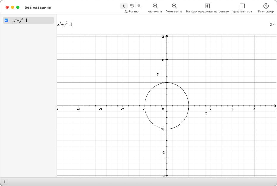Показаны уравнение и график окружности.
