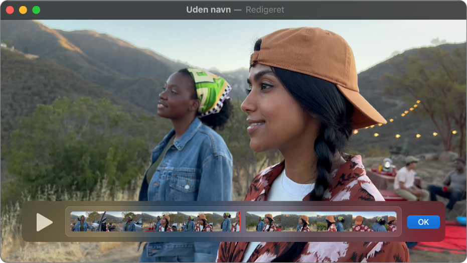 QuickTime Player-vinduet viser redigeringsværktøjet til filmklip nederst.