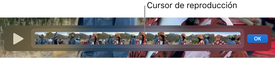Un clip en la ventana de QuickTime Player con el cursor de reproducción cerca del centro del clip.