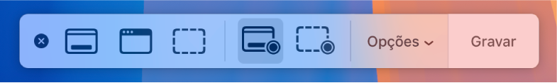 Ferramentas de captura de tela com o botão Gravar à direita e o menu local Opções ao lado.