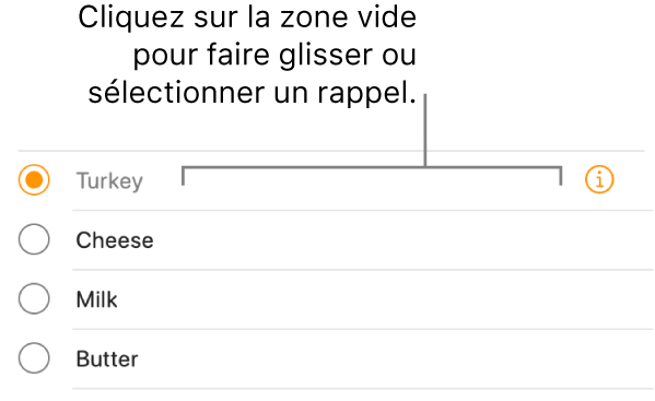 Cliquez sur la zone vide à droite d’un nom de rappel pour sélectionner le rappel.