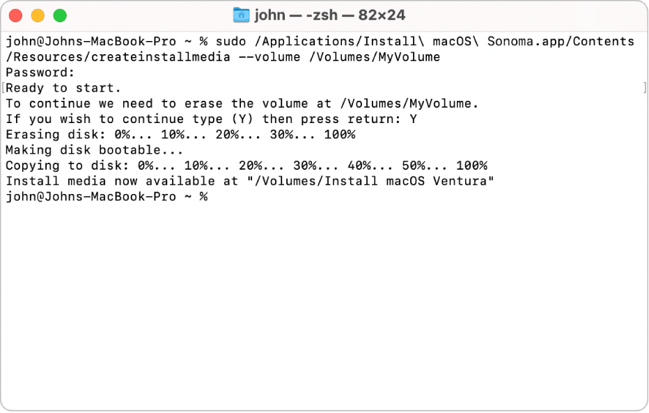 Una ventana de Terminal con un script que borra un disco.