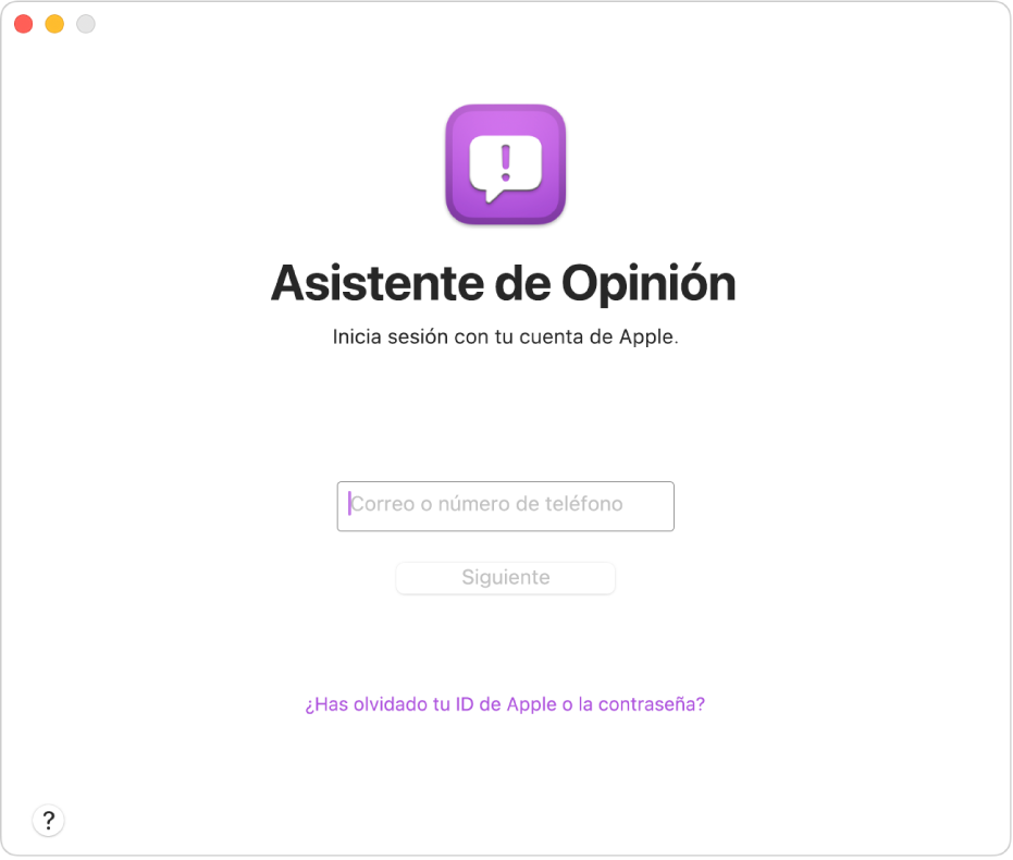 Ventana de inicio de sesión de la app Asistente de Opinión.