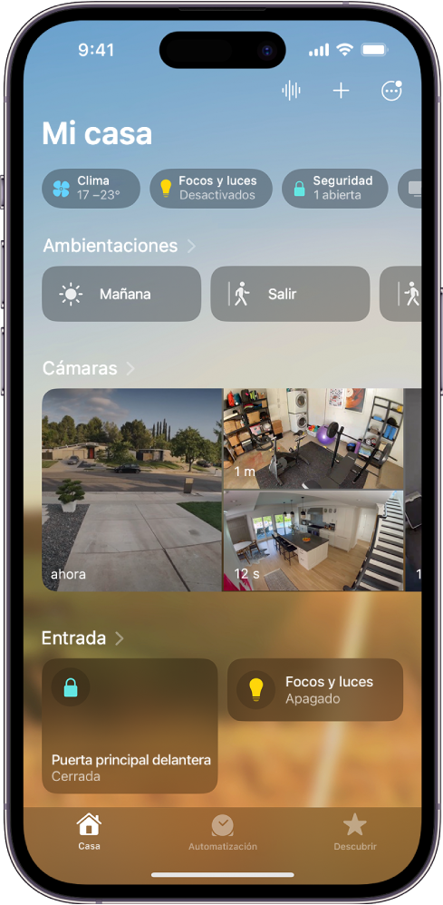 La pantalla Mi casa en la app Casa.
