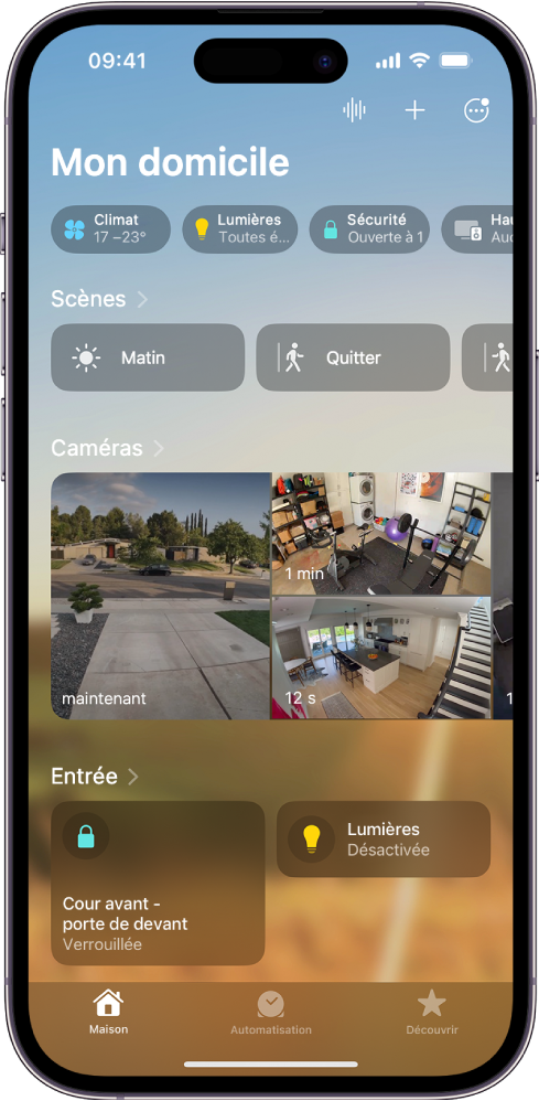 L’écran « Mon domicile » de l’app Maison.