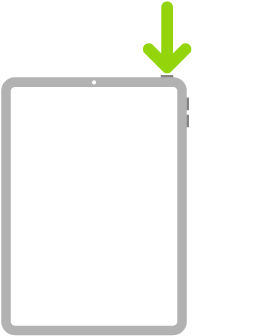 Một hình minh họa của iPad với một mũi tên trỏ đến nút nguồn.