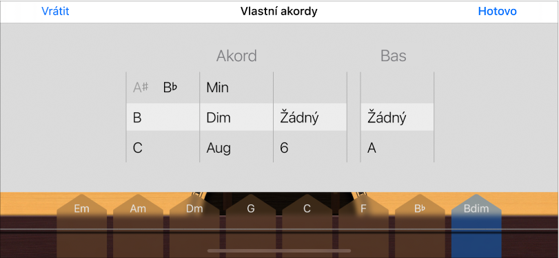 Ovládací kolečka vlastních akordů