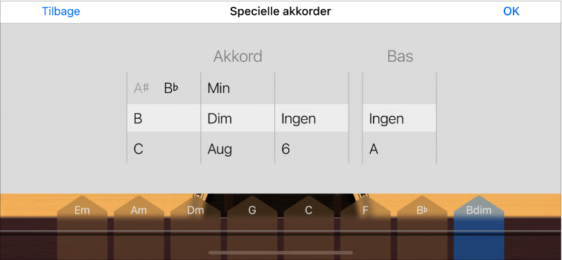 Kontrolknapper til specielle akkorder