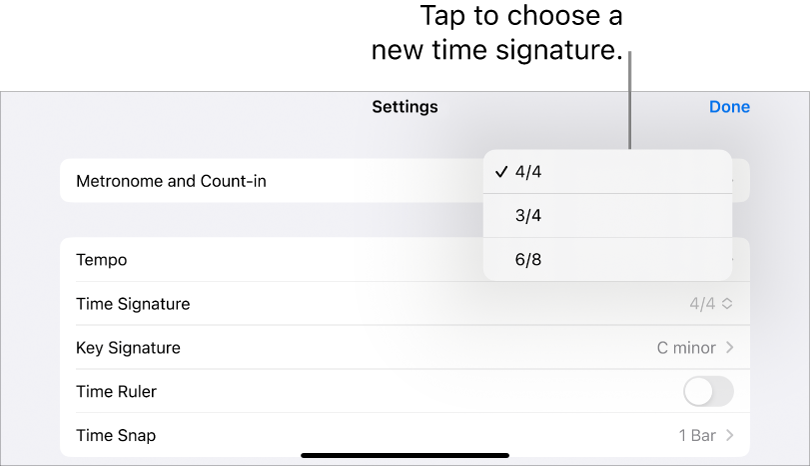 Time signature controls in Song settings