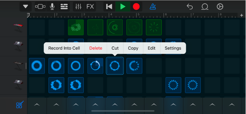 Figure. Live Loops grid with cell editing turned on.