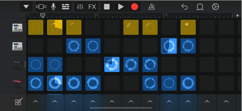 Figure. Live Loops grid with cells playing.