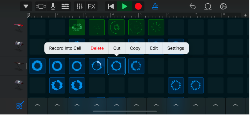 Figure. Live Loops grid with cell editing turned on.