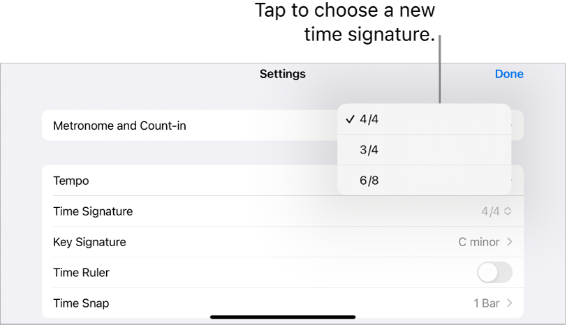 Time signature controls in Song settings