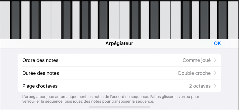 Commandes de l’Arpégiateur de clavier