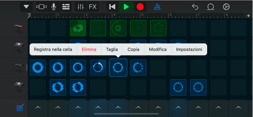 Figura. La griglia di Live Loops con l’opzione di modifica delle celle attivata.