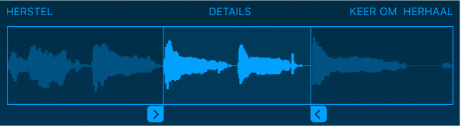 Sleep de blauwe handgrepen om het begin of het einde van de sample in te korten.