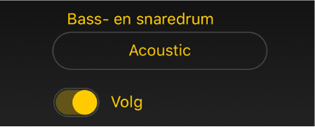 Afbeelding. Volgschakelaar en -menu voor Drummer.