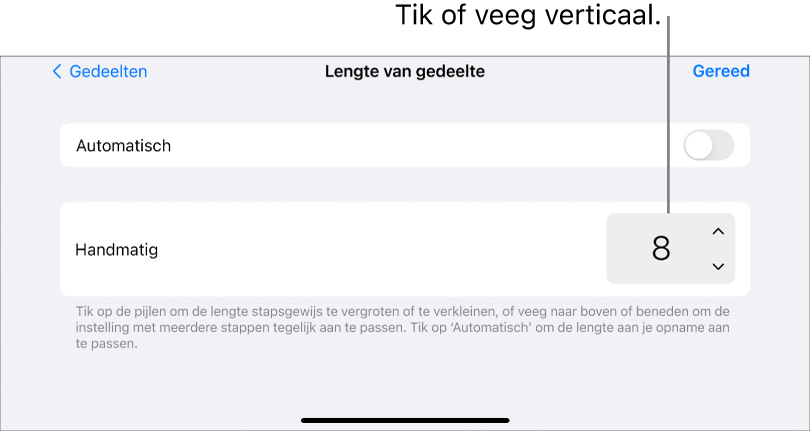 Regelaars voor het aanpassen van de lengte van een gedeelte van een nummer