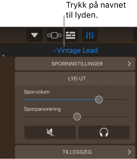 Figur. Navnet til den gjeldende lyden over sporkontrollene.