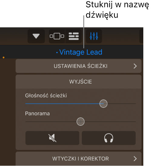 Ilustracja. Stuknij w nazwę bieżącego dźwięk nad narzędziami ścieżki.