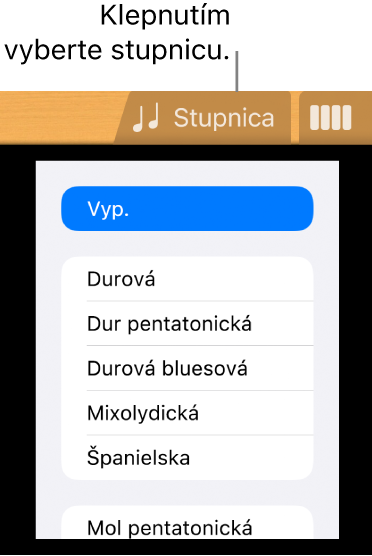 Tlačidlo Stupnica nástroja Gitara