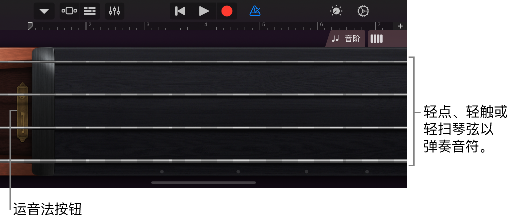 弦乐触控乐器上的“音符”视图