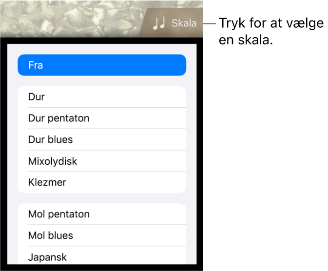 Knappen Skala til bas og skalaliste