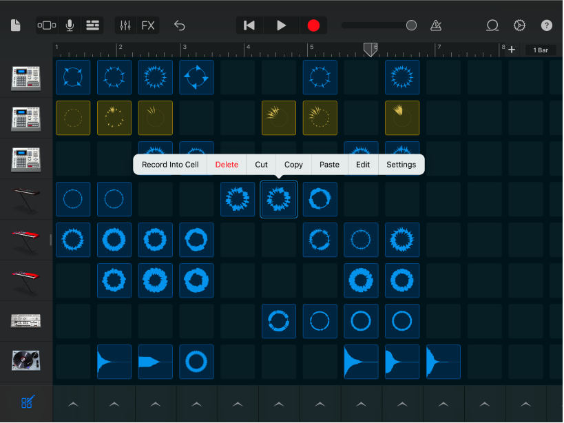 Figure. Live Loops grid with cell editing turned on.