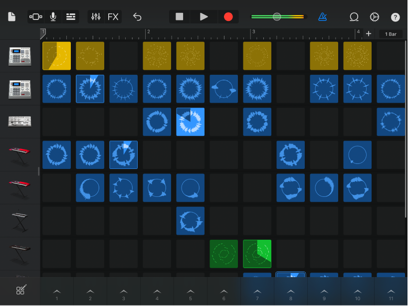 Figure. Live Loops grid with cells playing.