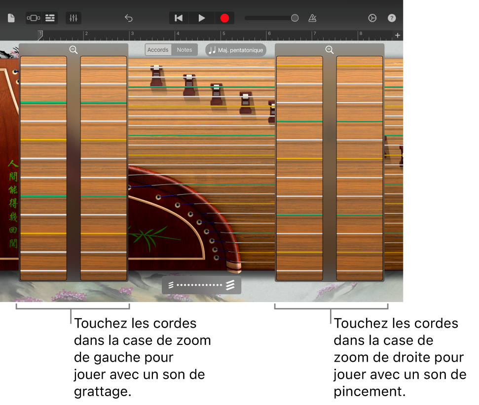 Cases de zoom du guzheng