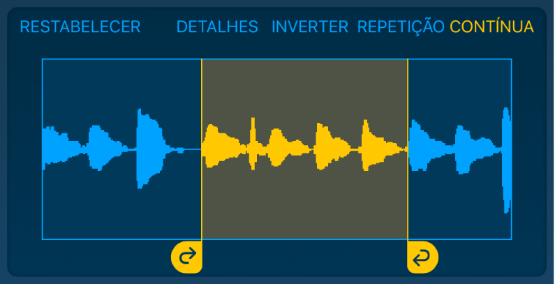 O áudio entre os puxadores de loop para a esquerda e para a direita está em loop.