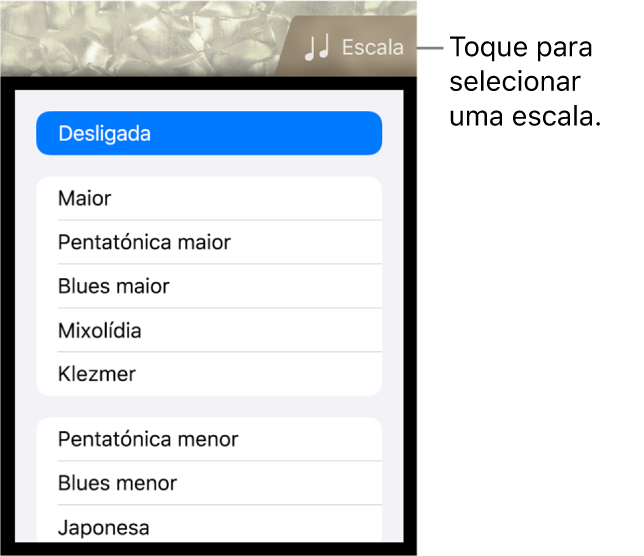Botão Escala do Baixo e lista de escalas