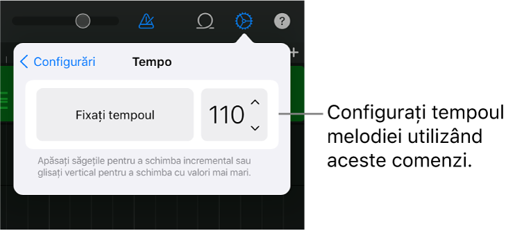 Configurări melodie, inclusiv comenzile pentru tempo