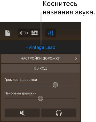 Рис. Название звука над элементами управления дорожкой.