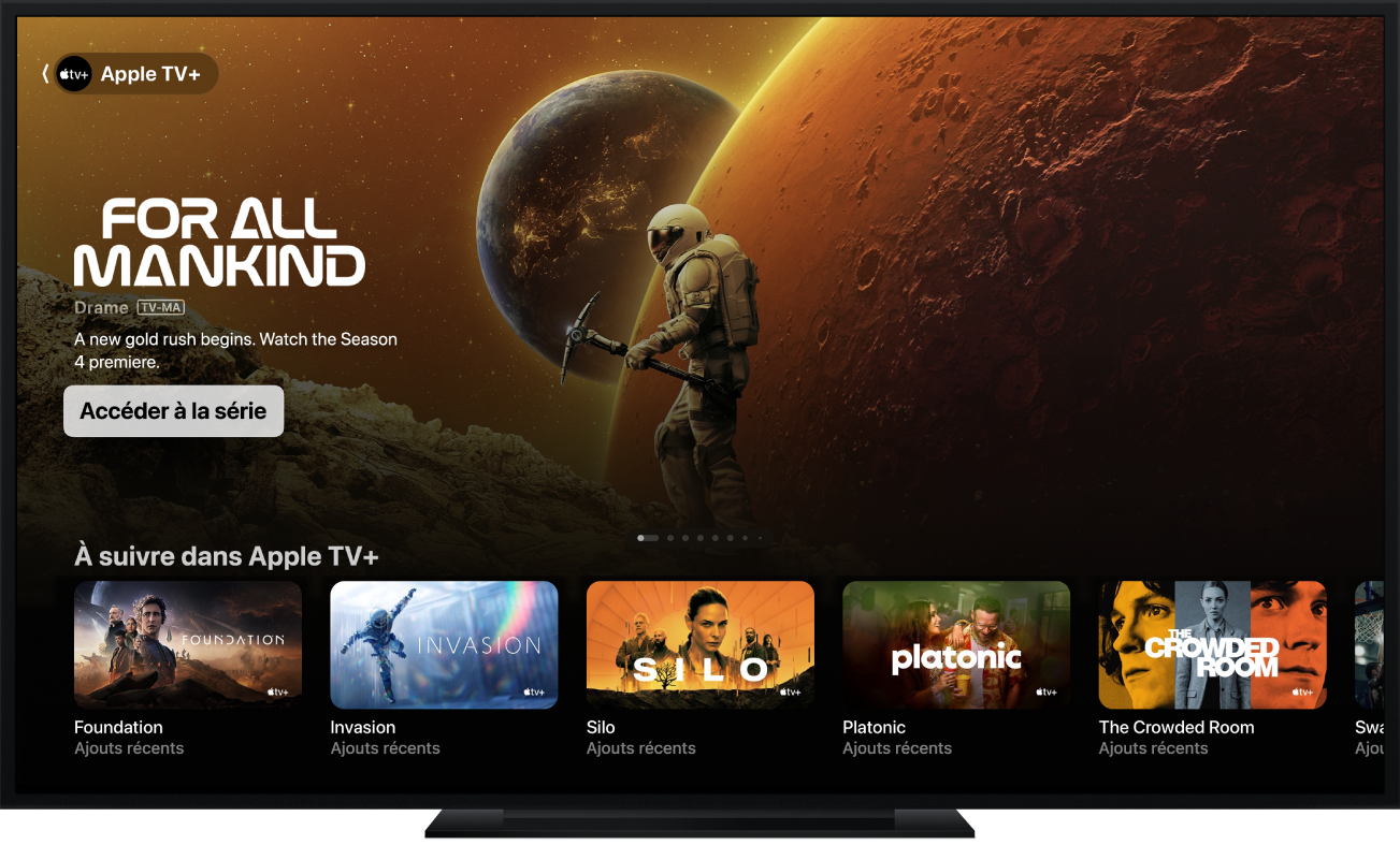 Une Apple TV affichant l’app Apple TV