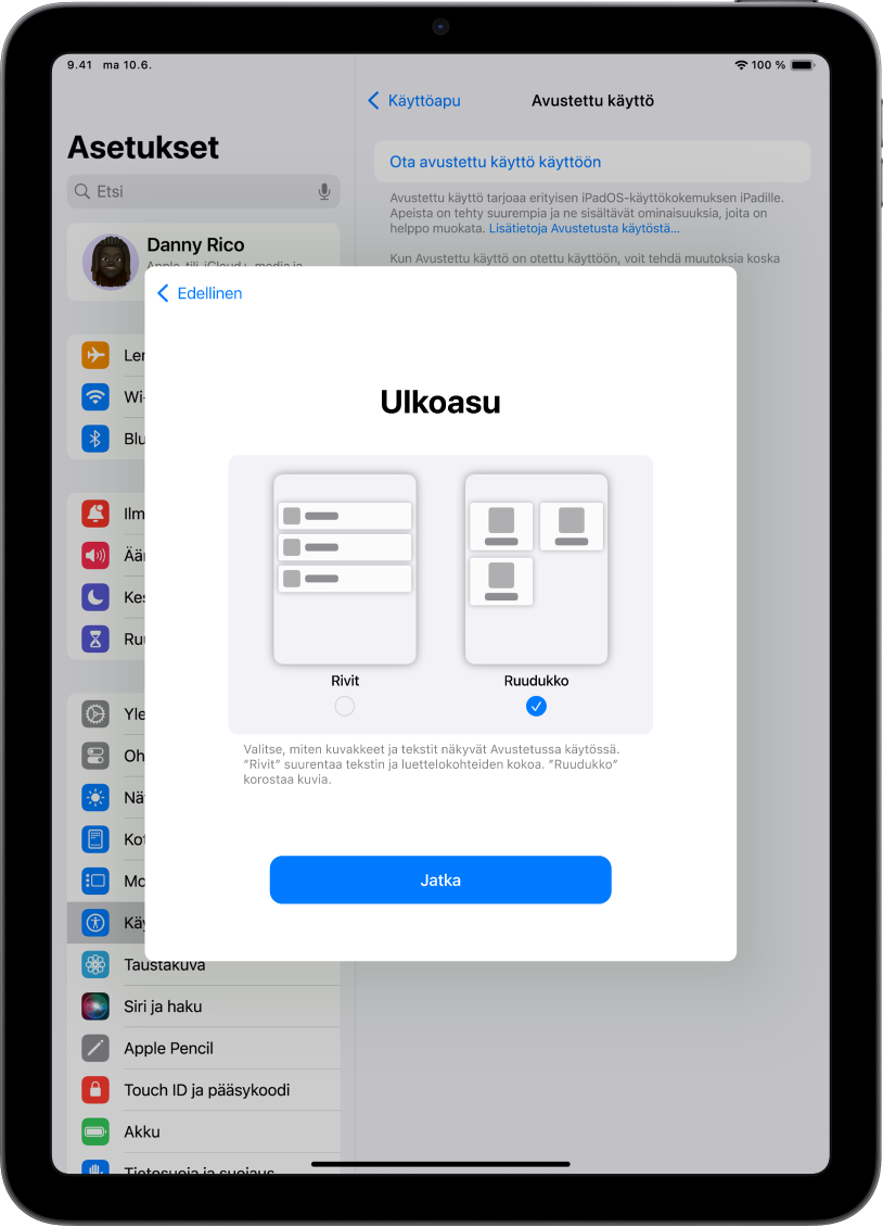 iPadissa otetaan käyttöön avustettu käyttö, jonka avulla voi valita, näytetäänkö sisältö helppolukuisena luettelona vai suurena ruudukkona, jossa korostuvat kuvat ja kuvakkeet.