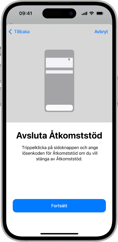 En iPhone med en skärm som förklarar hur du avslutar Åtkomststöd.