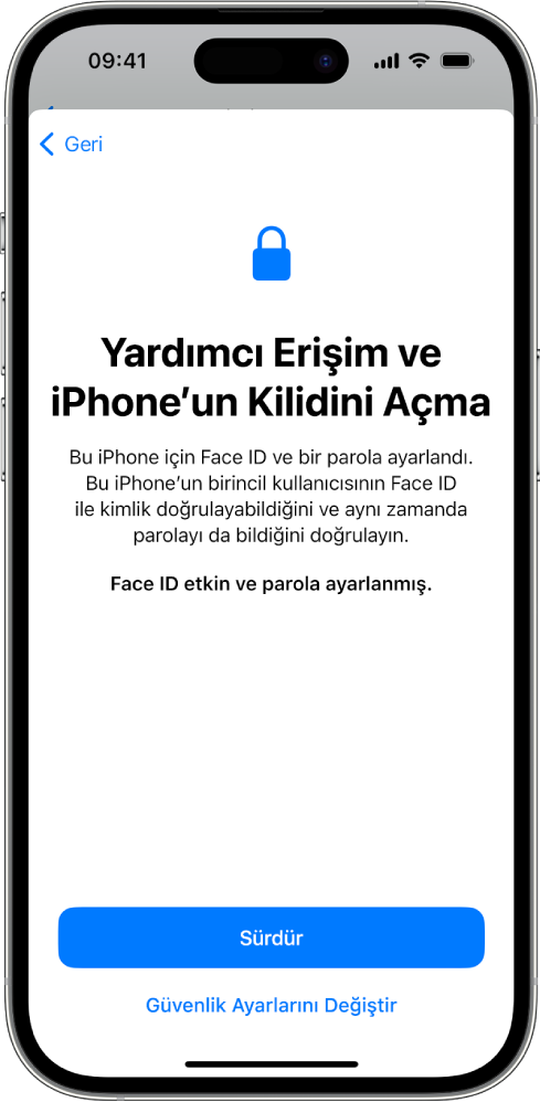 iPhone’daki bir ekranda, güvenilir destekçiden aygıtı kullanan kişinin aygıt parolasını bildiğini doğrulaması isteniyor.